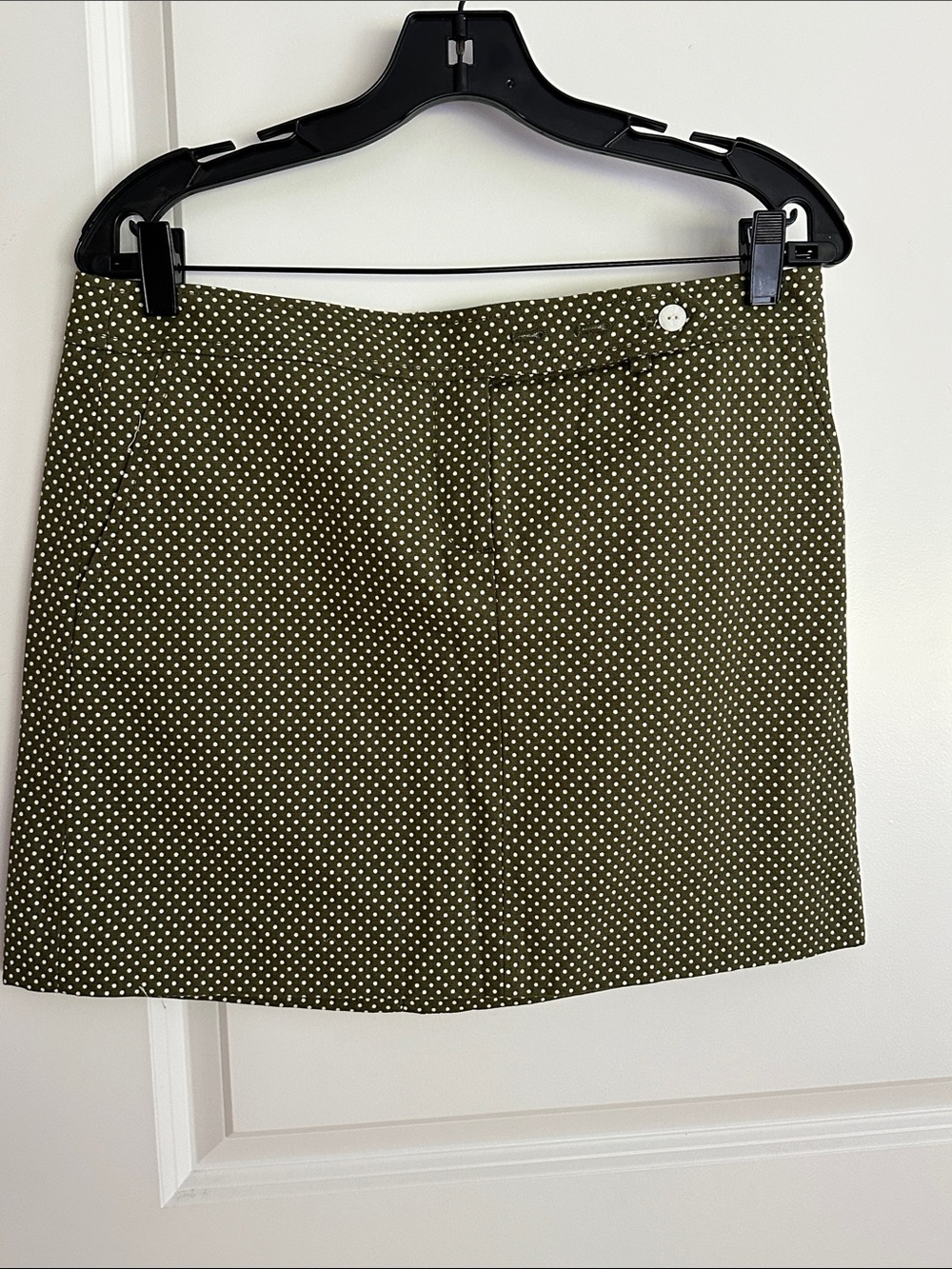J. Crew Olive Green Mini Skirt with White Polka Dots